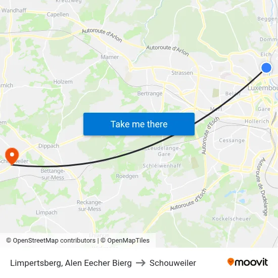 Limpertsberg, Alen Eecher Bierg to Schouweiler map