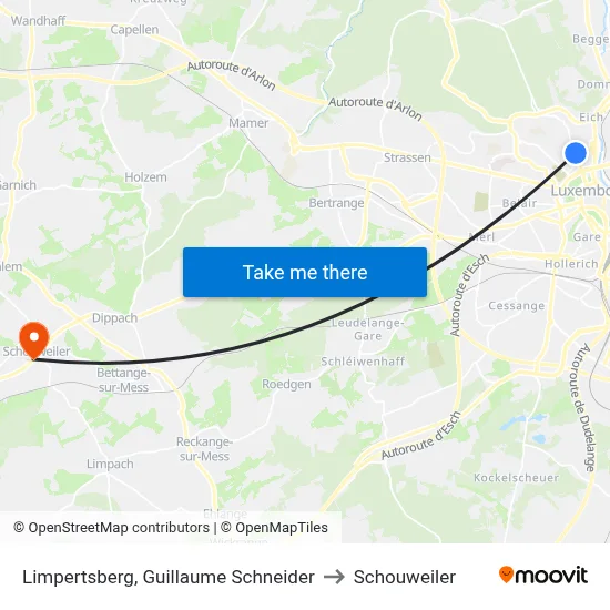 Limpertsberg, Guillaume Schneider to Schouweiler map