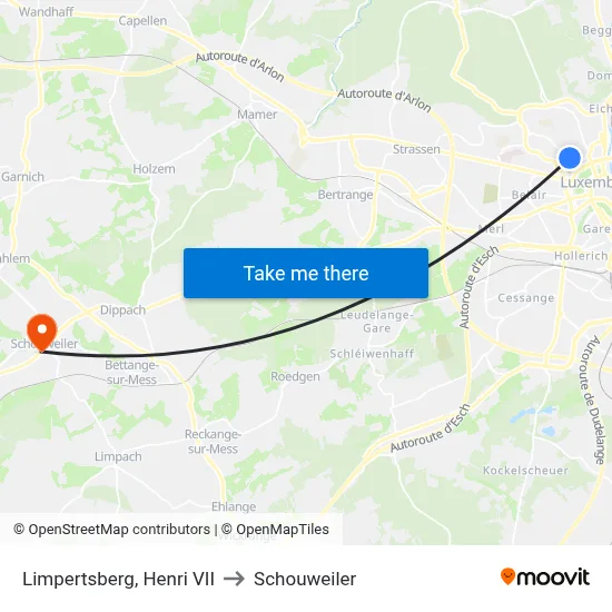 Limpertsberg, Henri VII to Schouweiler map
