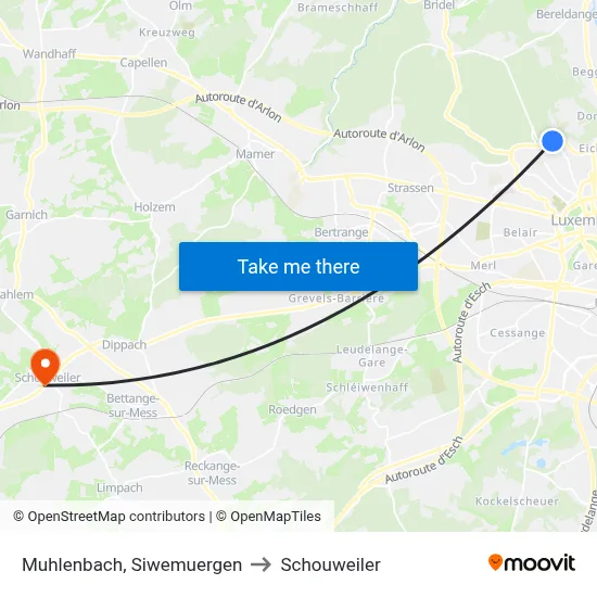 Muhlenbach, Siwemuergen to Schouweiler map