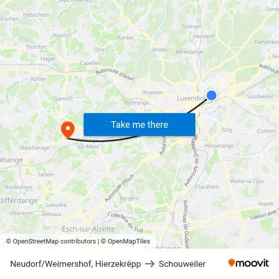 Neudorf/Weimershof, Hierzekrëpp to Schouweiler map