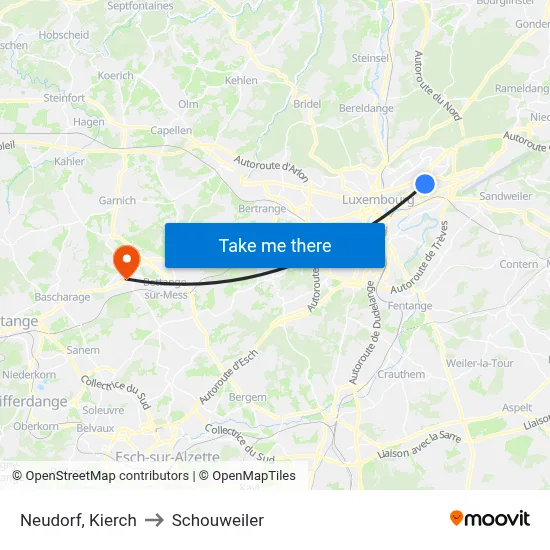Neudorf, Kierch to Schouweiler map
