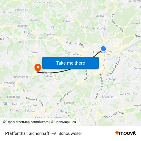 Pfaffenthal, Sichenhaff to Schouweiler map