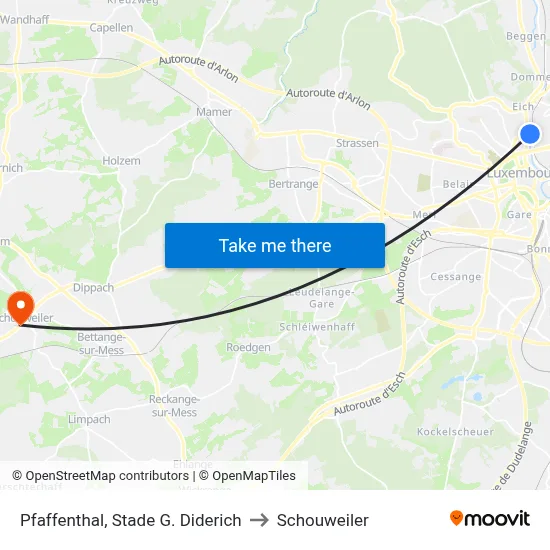 Pfaffenthal, Stade G. Diderich to Schouweiler map