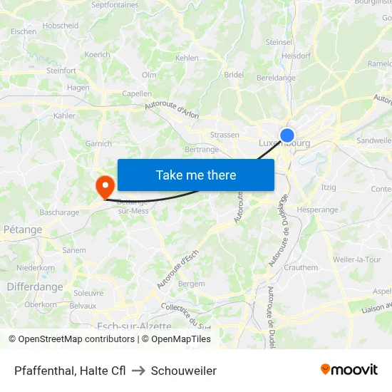 Pfaffenthal, Halte Cfl to Schouweiler map