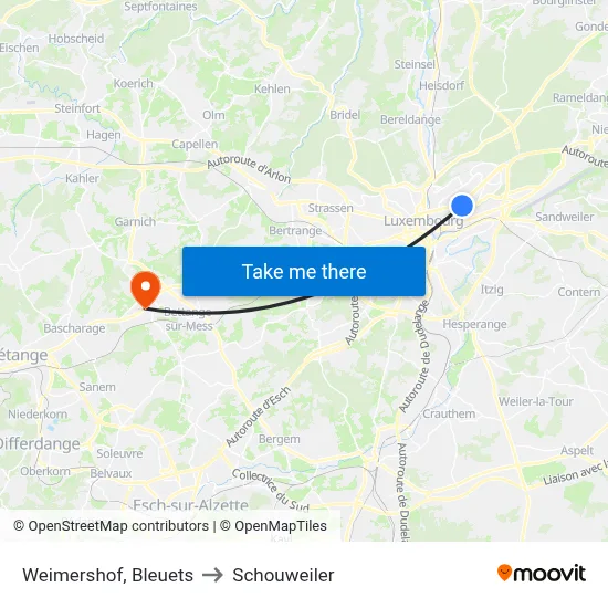 Weimershof, Bleuets to Schouweiler map