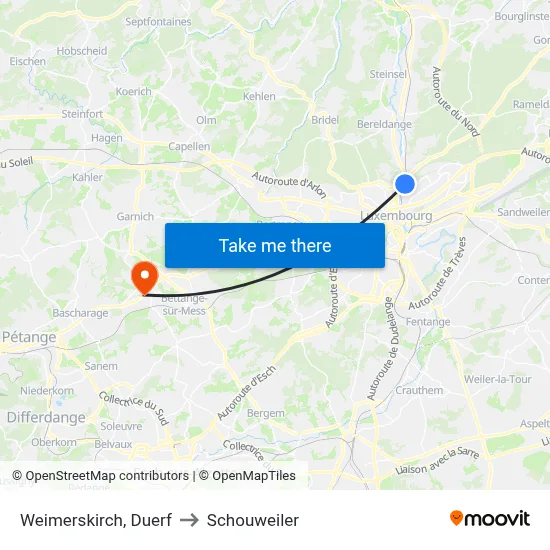 Weimerskirch, Duerf to Schouweiler map