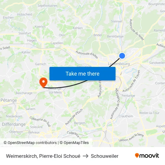 Weimerskirch, Pierre-Eloi Schoué to Schouweiler map