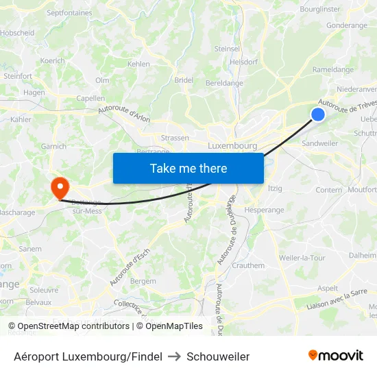 Aéroport Luxembourg/Findel to Schouweiler map