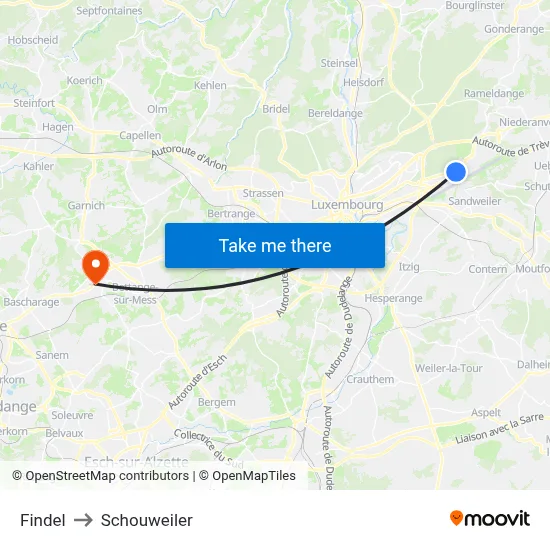 Findel to Schouweiler map