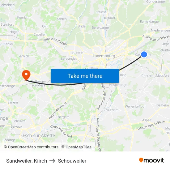 Sandweiler, Kiirch to Schouweiler map