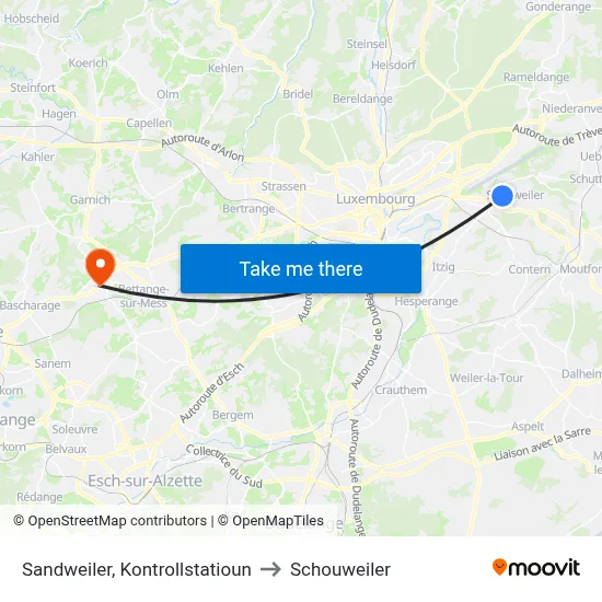 Sandweiler, Kontrollstatioun to Schouweiler map