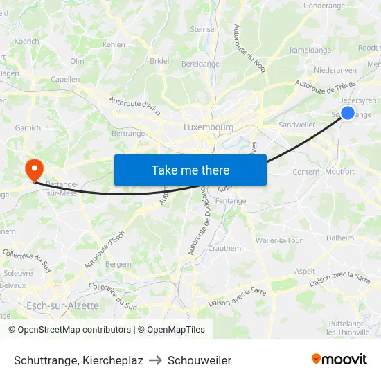 Schuttrange, Kiercheplaz to Schouweiler map