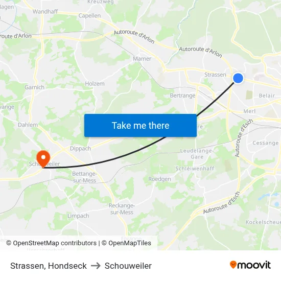 Strassen, Hondseck to Schouweiler map