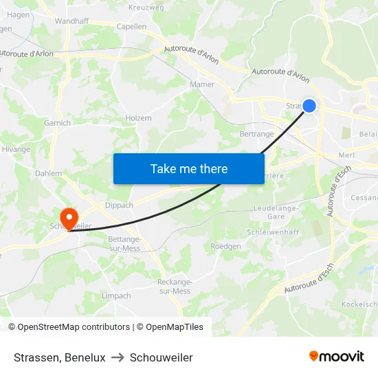 Strassen, Benelux to Schouweiler map