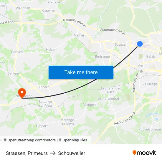 Strassen, Primeurs to Schouweiler map