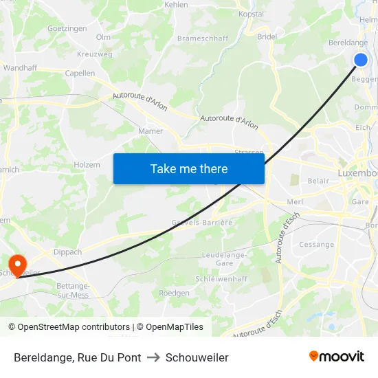 Bereldange, Rue Du Pont to Schouweiler map