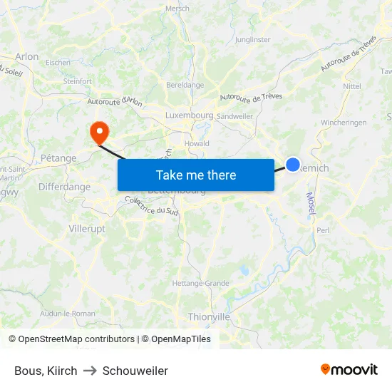 Bous, Kiirch to Schouweiler map