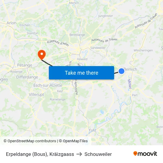 Erpeldange (Bous), Kräizgaass to Schouweiler map