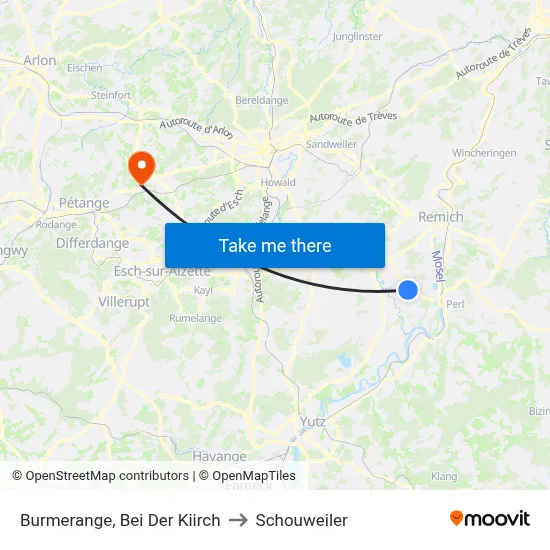 Burmerange, Bei Der Kiirch to Schouweiler map