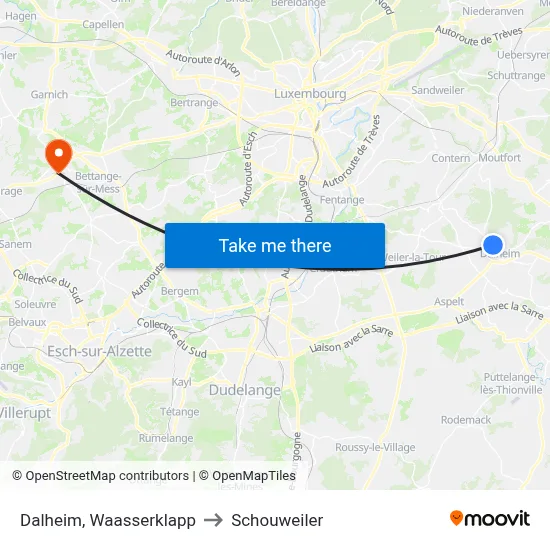 Dalheim, Waasserklapp to Schouweiler map