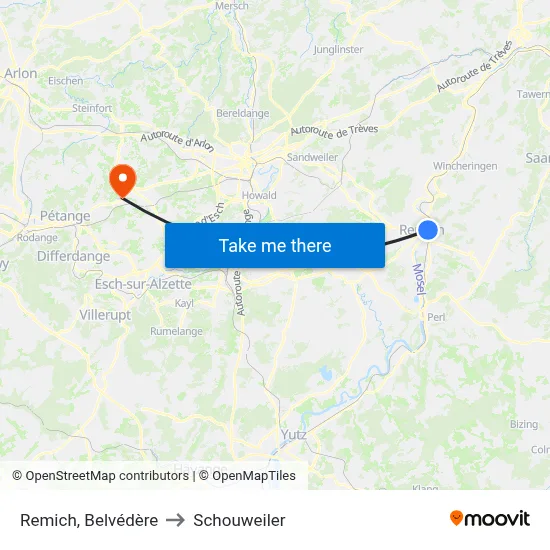 Remich, Belvédère to Schouweiler map