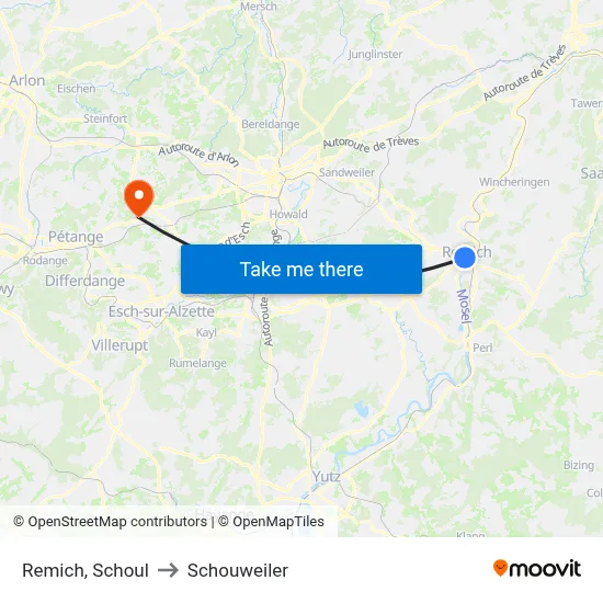Remich, Schoul to Schouweiler map