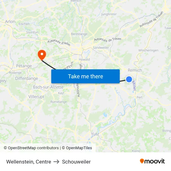 Wellenstein, Centre to Schouweiler map