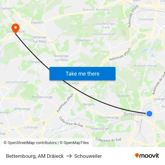 Bettembourg, AM Dräieck to Schouweiler map