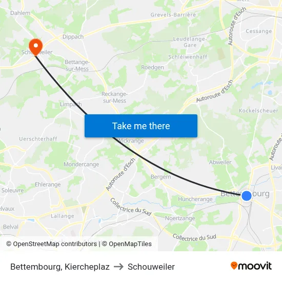 Bettembourg, Kiercheplaz to Schouweiler map