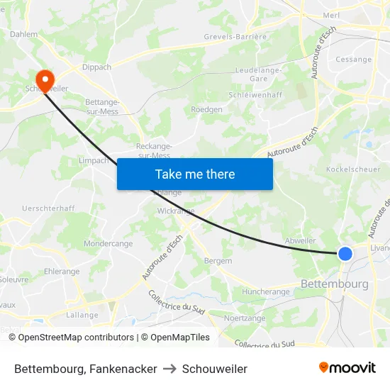 Bettembourg, Fankenacker to Schouweiler map