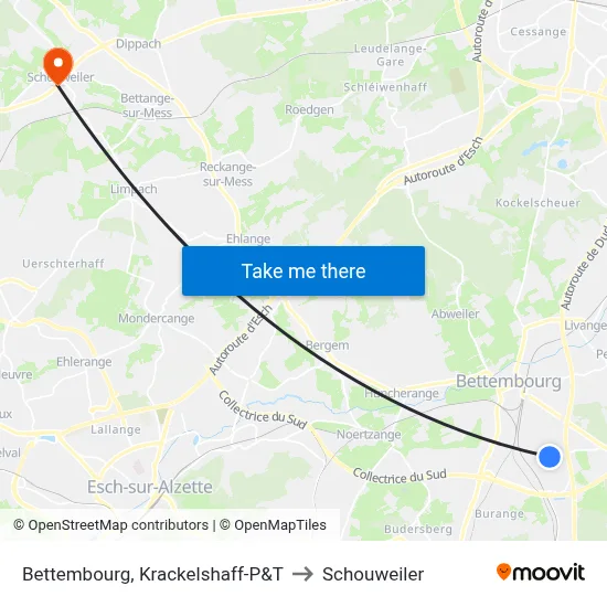 Bettembourg, Krackelshaff-P&T to Schouweiler map
