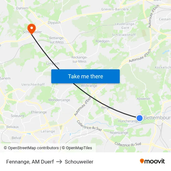 Fennange, AM Duerf to Schouweiler map