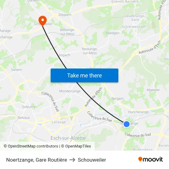 Noertzange, Gare Routière to Schouweiler map