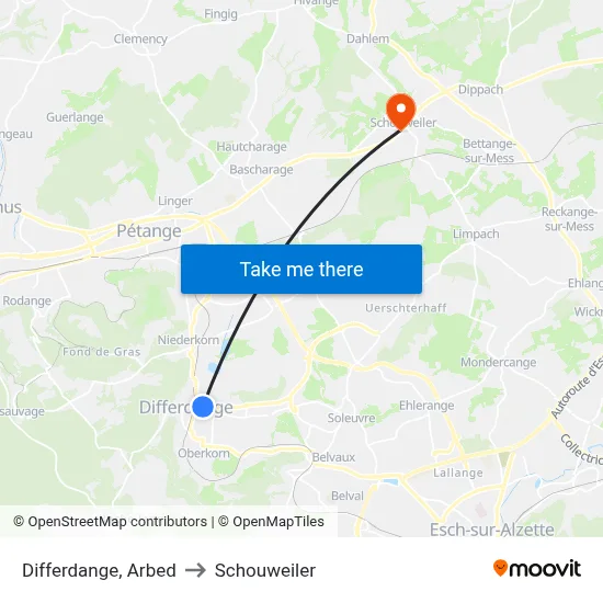 Differdange, Arbed to Schouweiler map