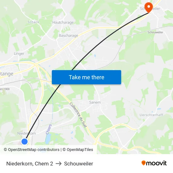 Niederkorn, Chem 2 to Schouweiler map