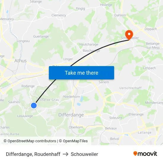 Differdange, Roudenhaff to Schouweiler map