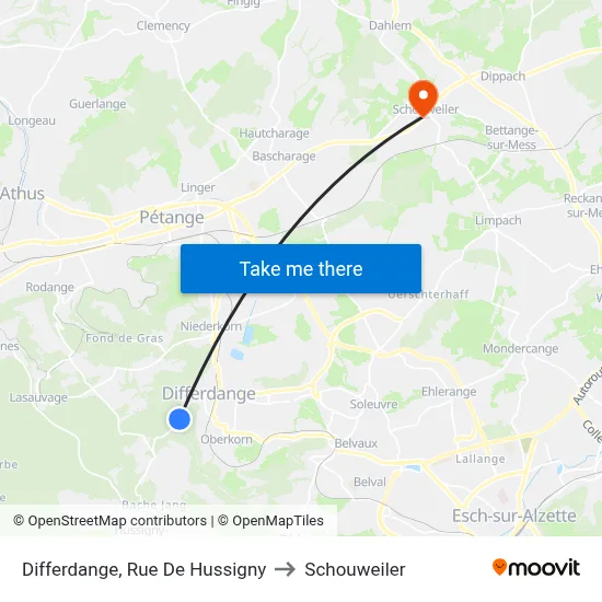 Differdange, Rue De Hussigny to Schouweiler map