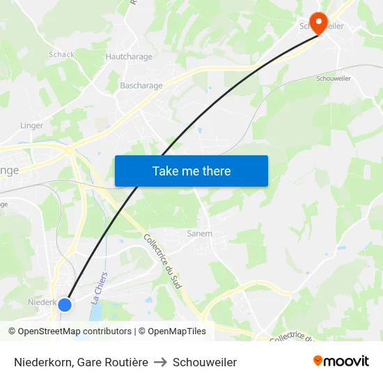 Niederkorn, Gare Routière to Schouweiler map