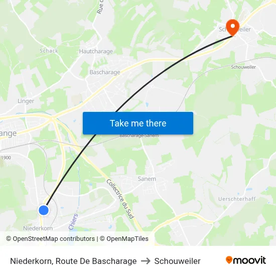 Niederkorn, Route De Bascharage to Schouweiler map