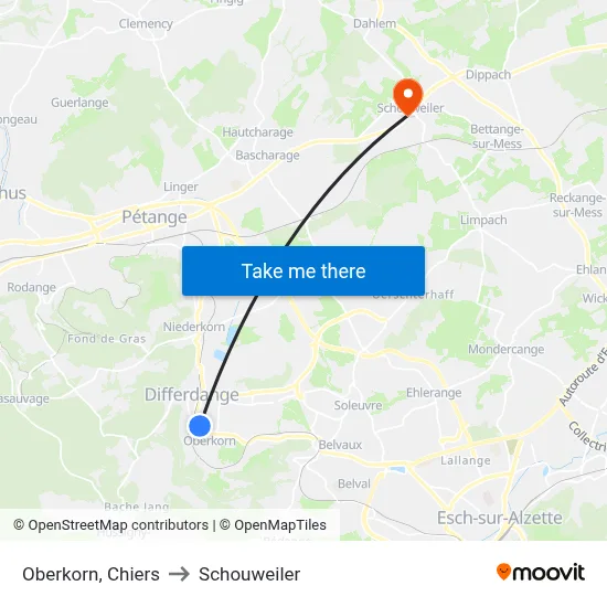 Oberkorn, Chiers to Schouweiler map