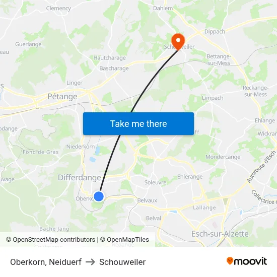 Oberkorn, Neiduerf to Schouweiler map