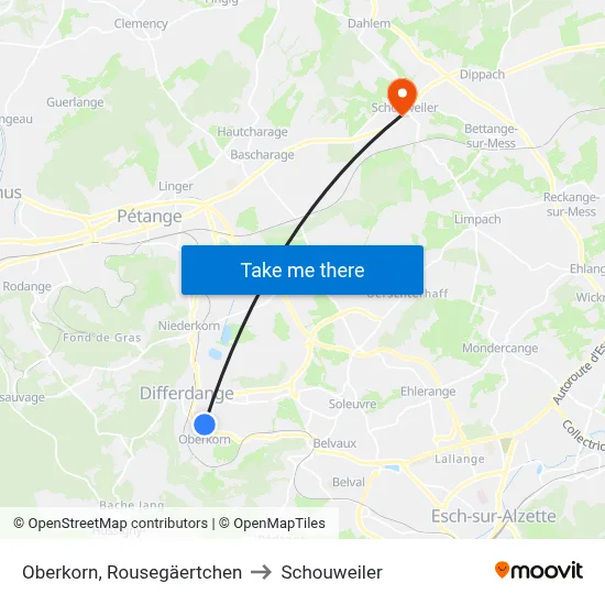 Oberkorn, Rousegäertchen to Schouweiler map