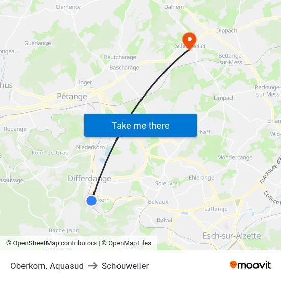 Oberkorn, Aquasud to Schouweiler map