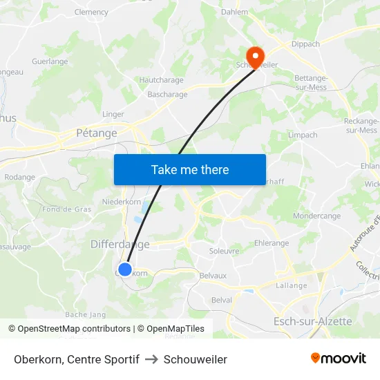 Oberkorn, Centre Sportif to Schouweiler map