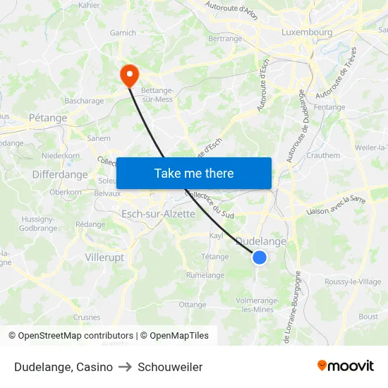 Dudelange, Casino to Schouweiler map