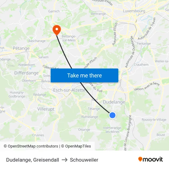 Dudelange, Greisendall to Schouweiler map