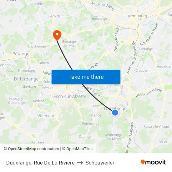 Dudelange, Rue De La Rivière to Schouweiler map