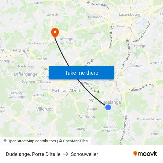 Dudelange, Porte D'Italie to Schouweiler map
