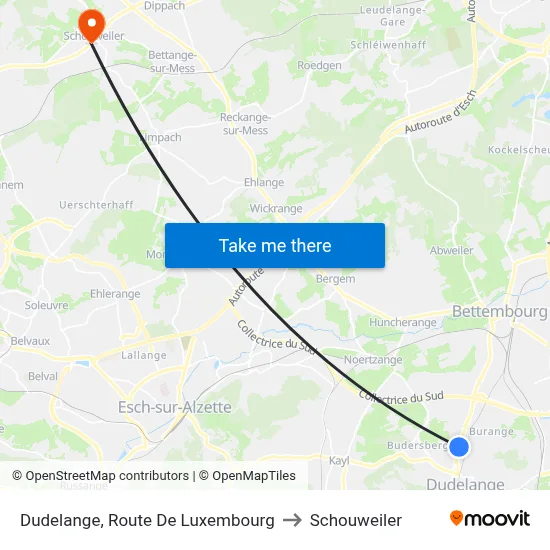 Dudelange, Route De Luxembourg to Schouweiler map